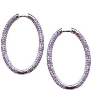 Elegant CZ Detail Large Hoop Earrings Gold Plated Purple Rhinestone NEW 1.5 Inch